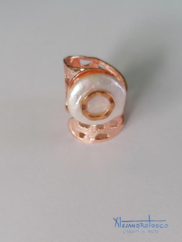 Anillo baño oro rosa perla 