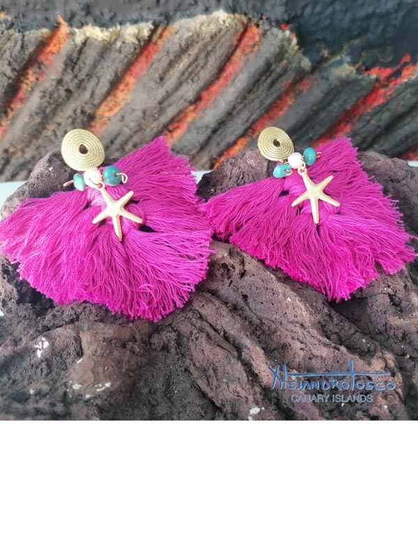 Pendientes crochet fuscia