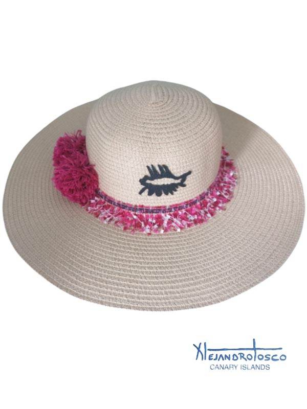 Sombrero pamela fucsia pez cuero